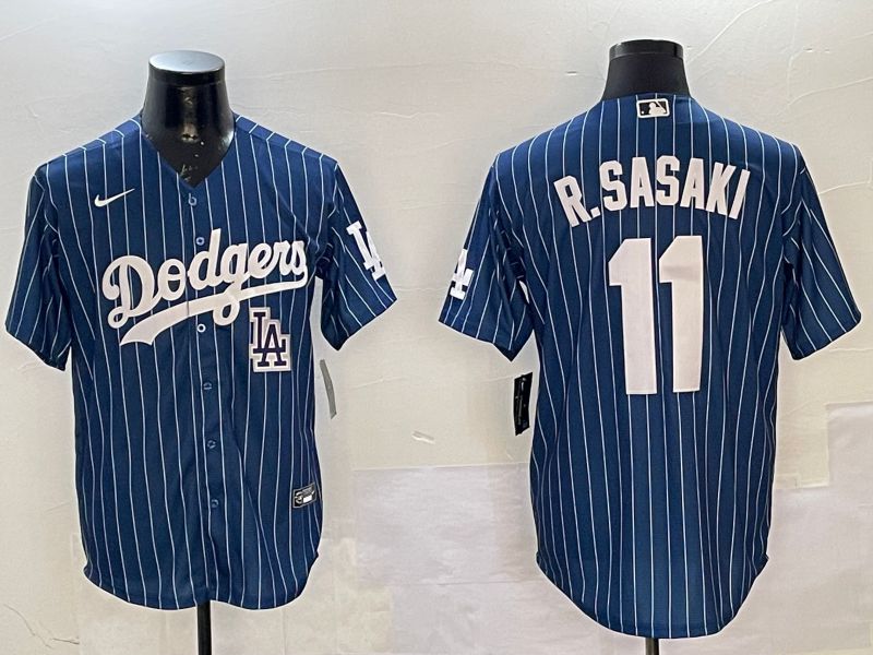 Men Los Angeles Dodgers 11 R.Sasaki Blue Stripe Fashion Game 2025 Nike MLB Jersey style 1